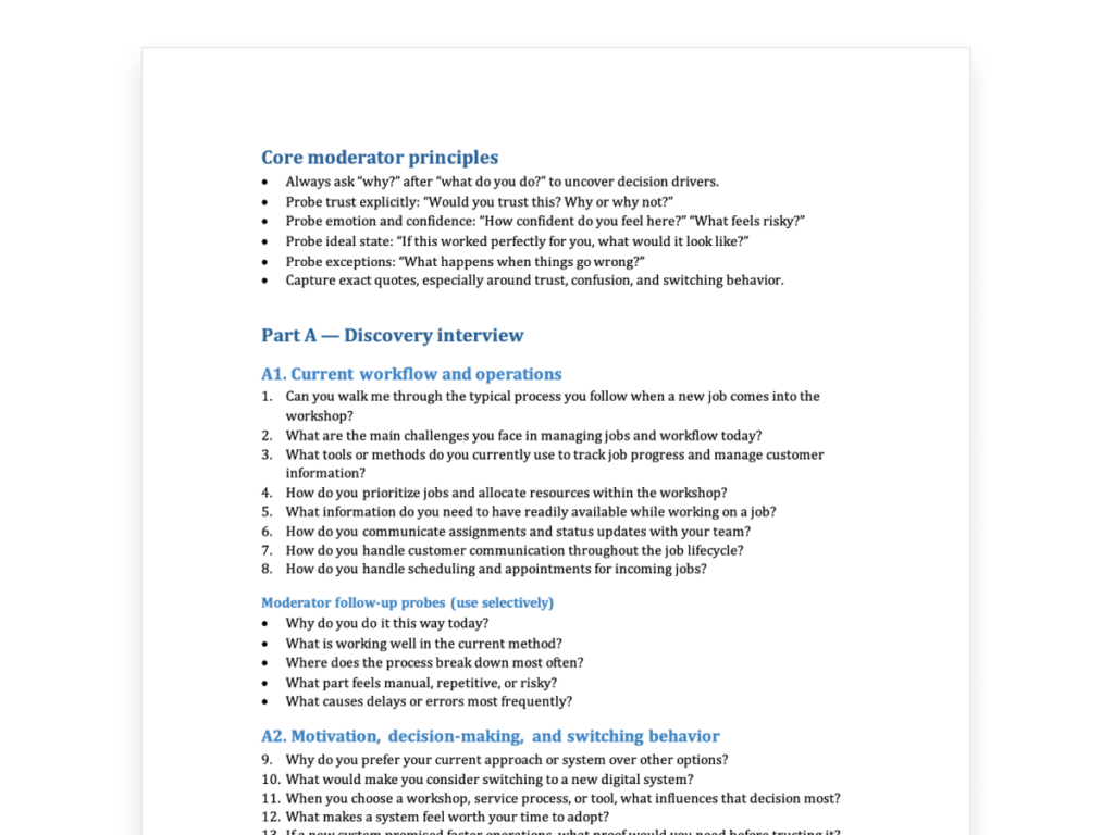Research questions and moderator script